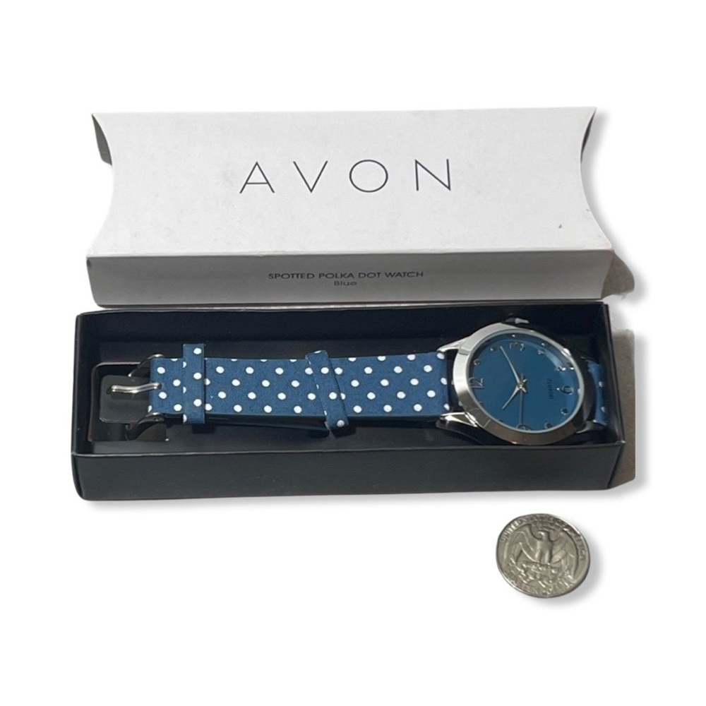 AVON || Watch || Blue Polka Dot Silver-tone